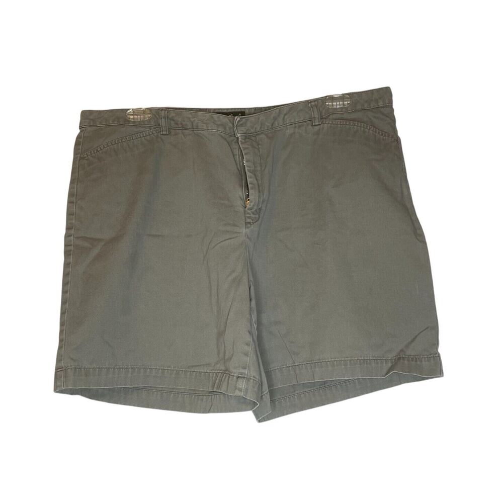 Eddie Bauer Womens Flat Front High Rise Chino Shorts Slash Pockets Size 18 Gray
